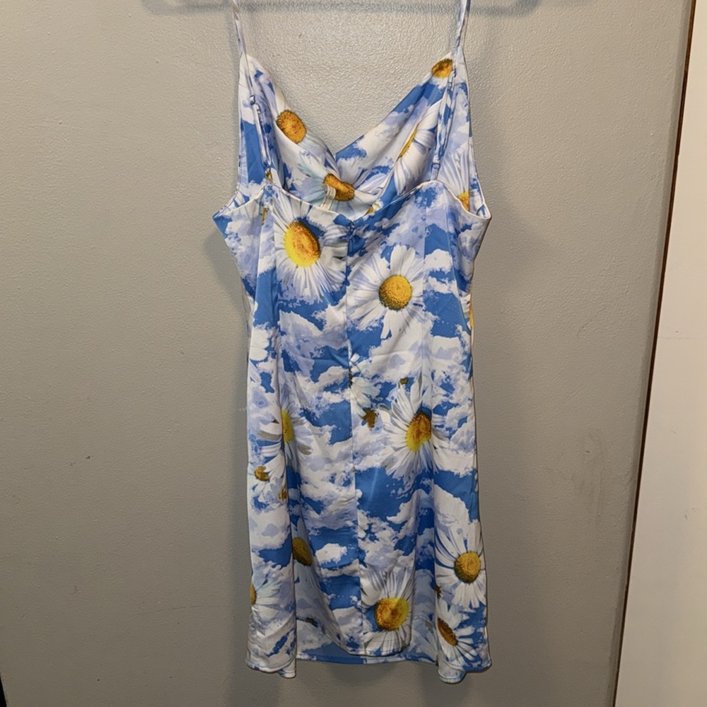 Urban Outfitters Cowl Neck Slip Dress Blue Sunflowers Size Large - Picture 3 of 6